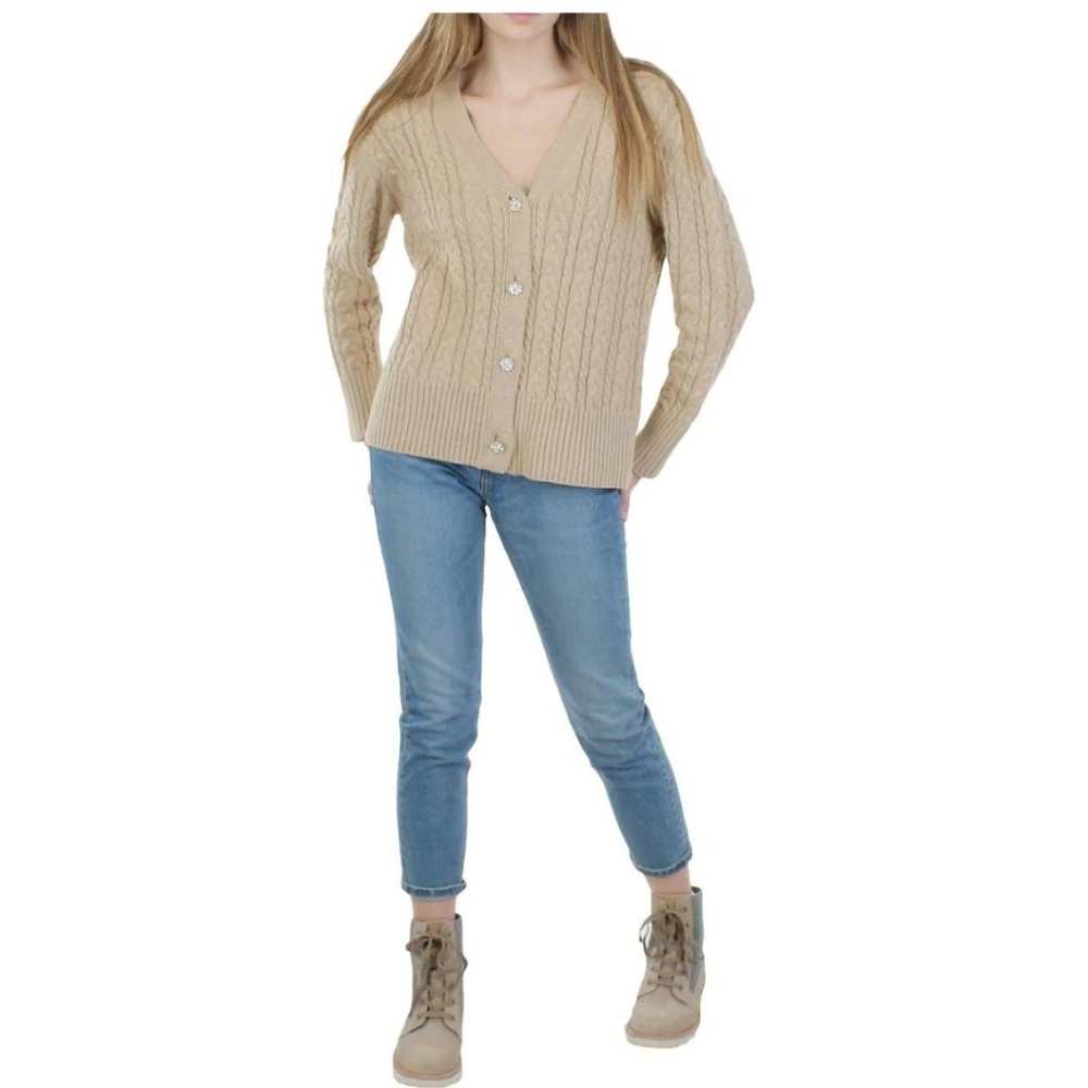 NWT Anne Klein Cable Knit Layering Cardigan Size XL Latte Heather Tan Sweater